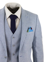 Miesten vaaleansininen kolmiosainen pellavapuku