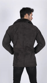 Miesten aito lampaannahkainen takki, ruskea, vintage-klassinen 3/4-takki, nappikaulus, v-aukkoinen