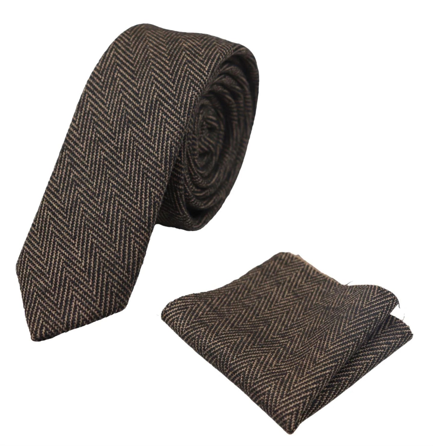 Vertaa väriä miesten tweed-kalanruotokuvioinen solmio taskuliina ruutukuvio klassinen ruskea