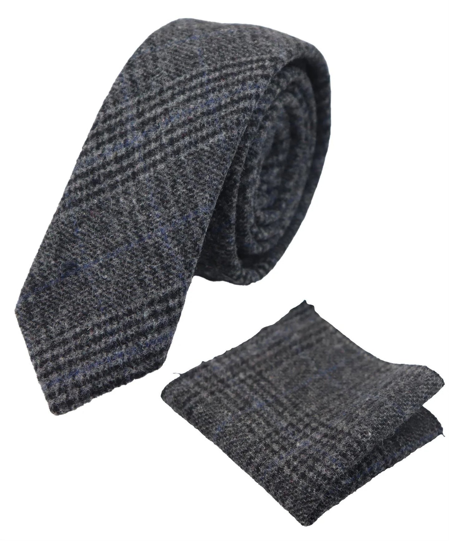 Vertaa väriä miesten tweed-kalanruotokuvioinen harmaa solmio taskuliina ruutukuvioinen klassinen