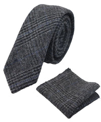 Vertaa väriä miesten tweed-kalanruotokuvioinen harmaa solmio taskuliina ruutukuvioinen klassinen