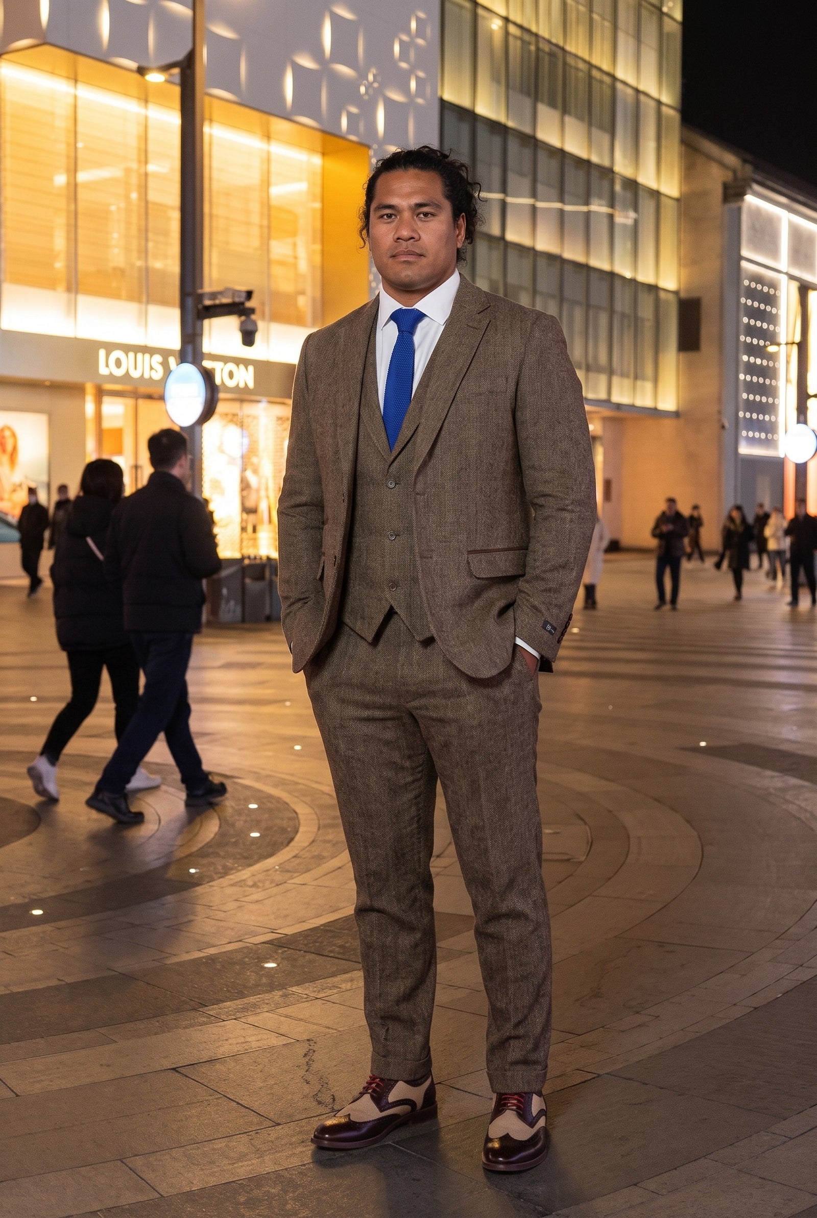 Look #966 styled with Tammenruskea kalanruotokuvioinen tweed-puku, kolmiosainen