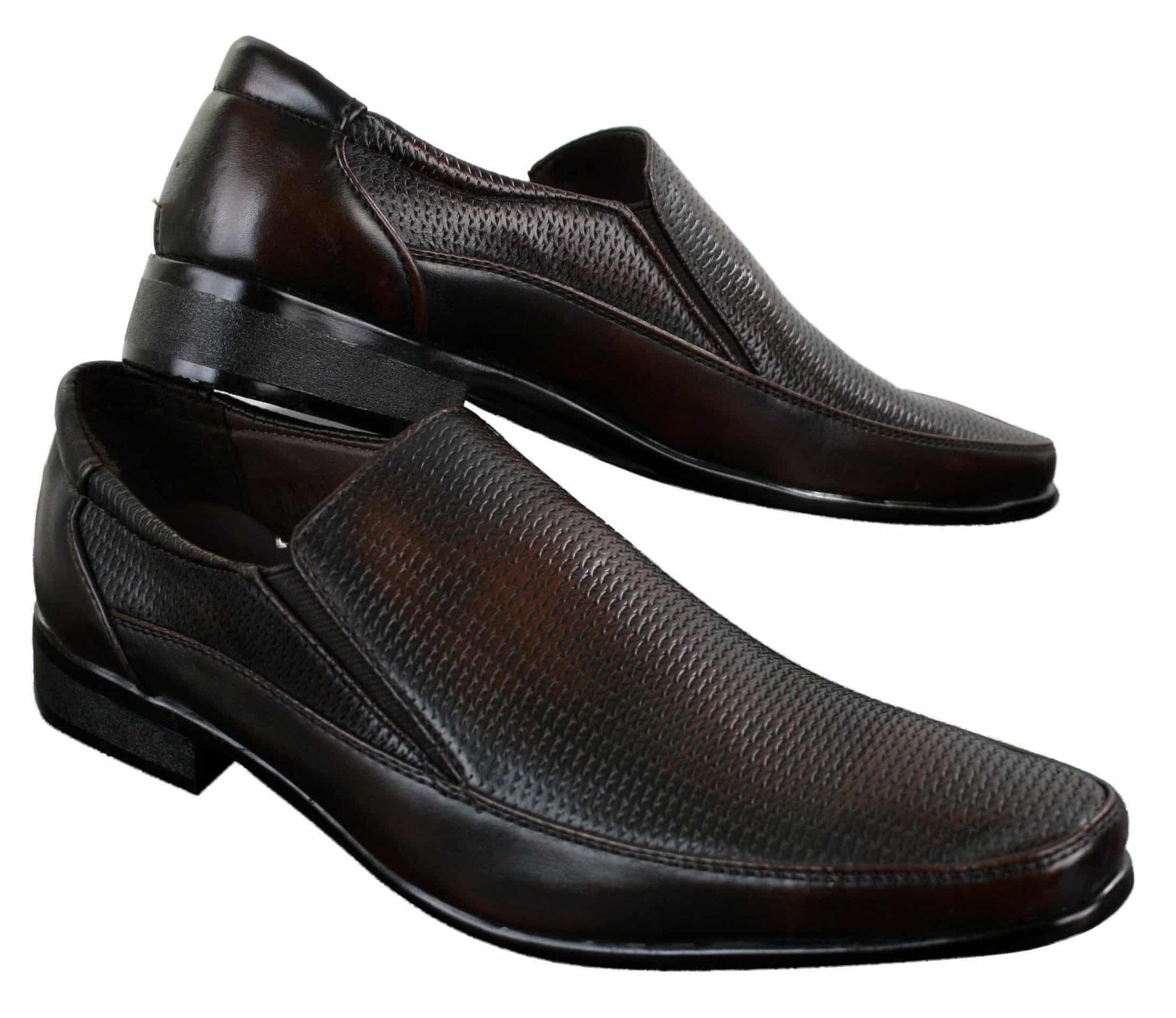 Miesten ruskeat mustat muodolliset tyylikkäät slip-on-kengät, teksturoidut PU-nahkaiset italialaistyyliset kengät