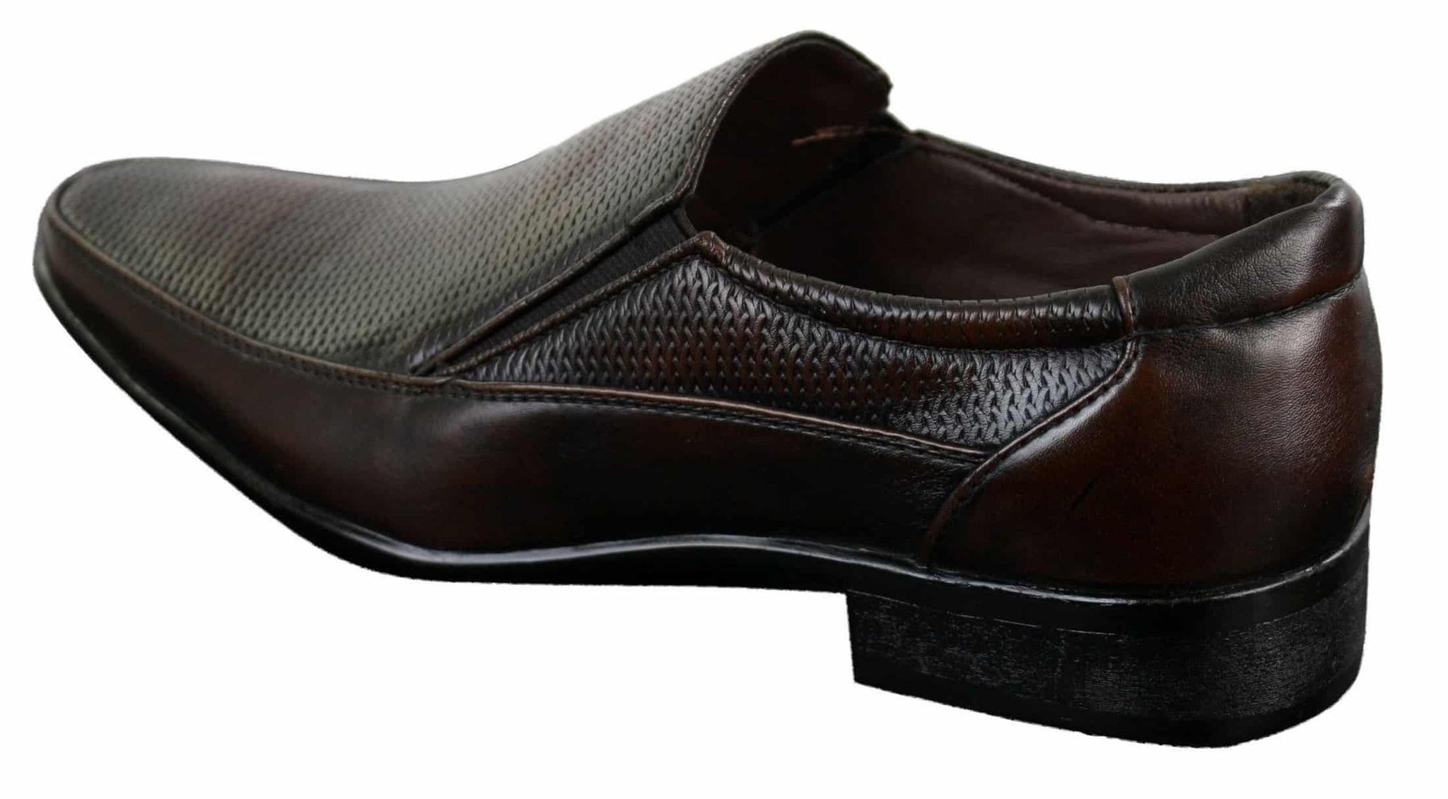 Miesten ruskeat mustat muodolliset tyylikkäät slip-on-kengät, teksturoidut PU-nahkaiset italialaistyyliset kengät