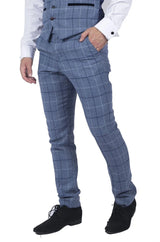 Miesten Marc Darcy vaaleansiniset laivastonsiniset ruutuhousut, tyylikkäät rento tweed-housut, Slim Fit Clinton