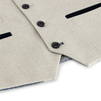 Poikien 3-osainen kermanvärinen tweed-puku hääjuhlille, ruutukuvioinen, räätälöity istuvuus, tyylikäs ja muodollinen