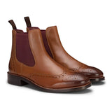 Miesten slip-on-nilkkurit aidosta nahasta, brogue-nilkkurit, ruskeat ja kellanruskeat, klassiset, tyylikkäät ja muodolliset london-nilkkurit