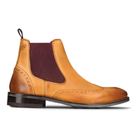 Miesten slip-on-nilkkurit aidosta nahasta, brogue-nilkkurit, ruskeat ja kellanruskeat, klassiset, tyylikkäät ja muodolliset london-nilkkurit