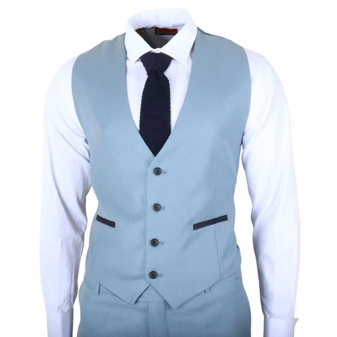 IM32 - Miesten yksivärinen turkoosinsininen kolmiosainen puku