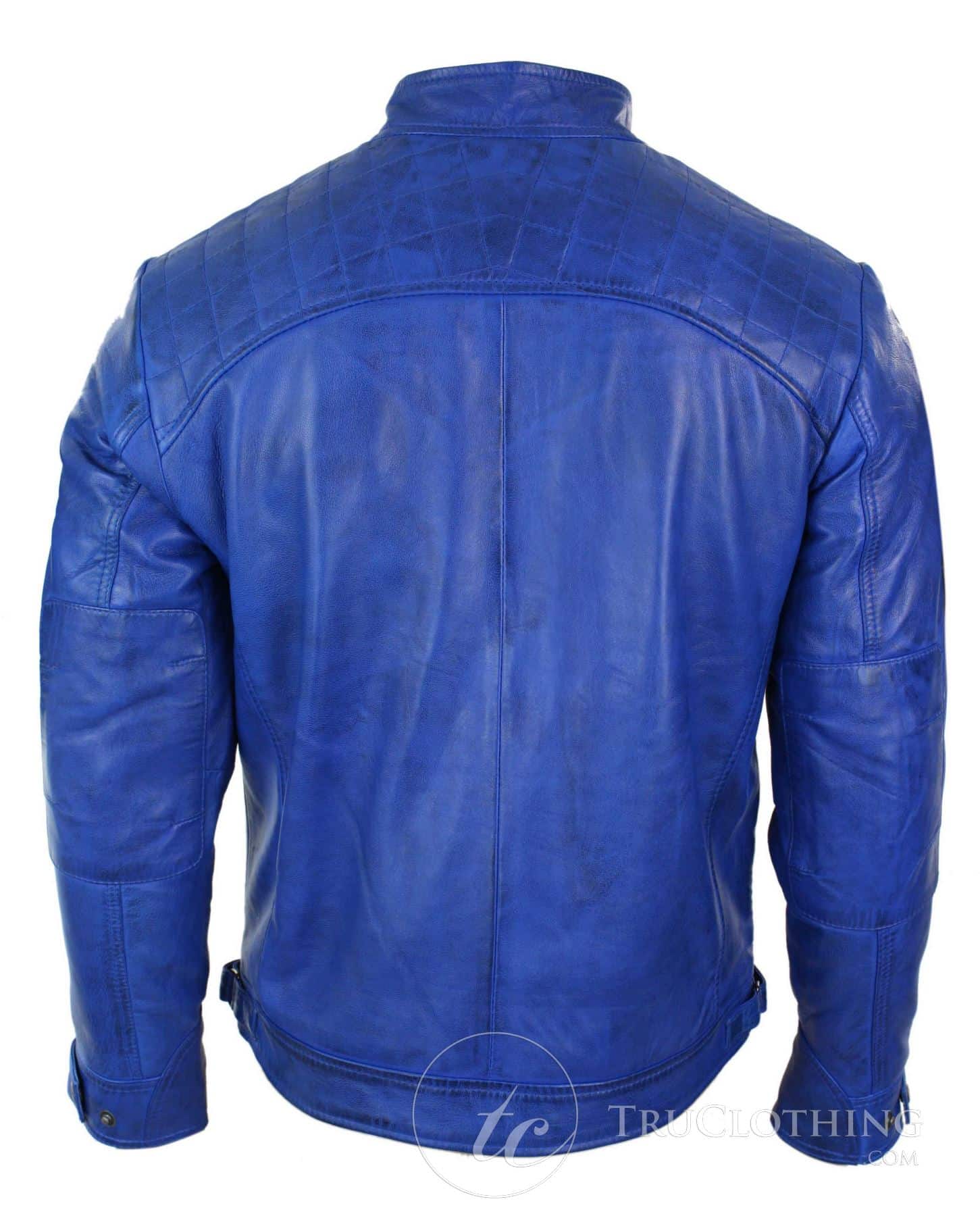 Aviatrix miesten nahkainen retrotyylinen vetoketjullinen biker-takki, pehmeä musta, rento-sininen