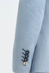 Miesten pellavainen taivaansininen kesähääpuku ja laivastonsiniset housut
