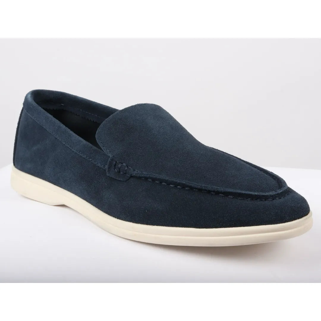 Miesten mokkanahkaiset laivastonsiniset slip-on-loaferit