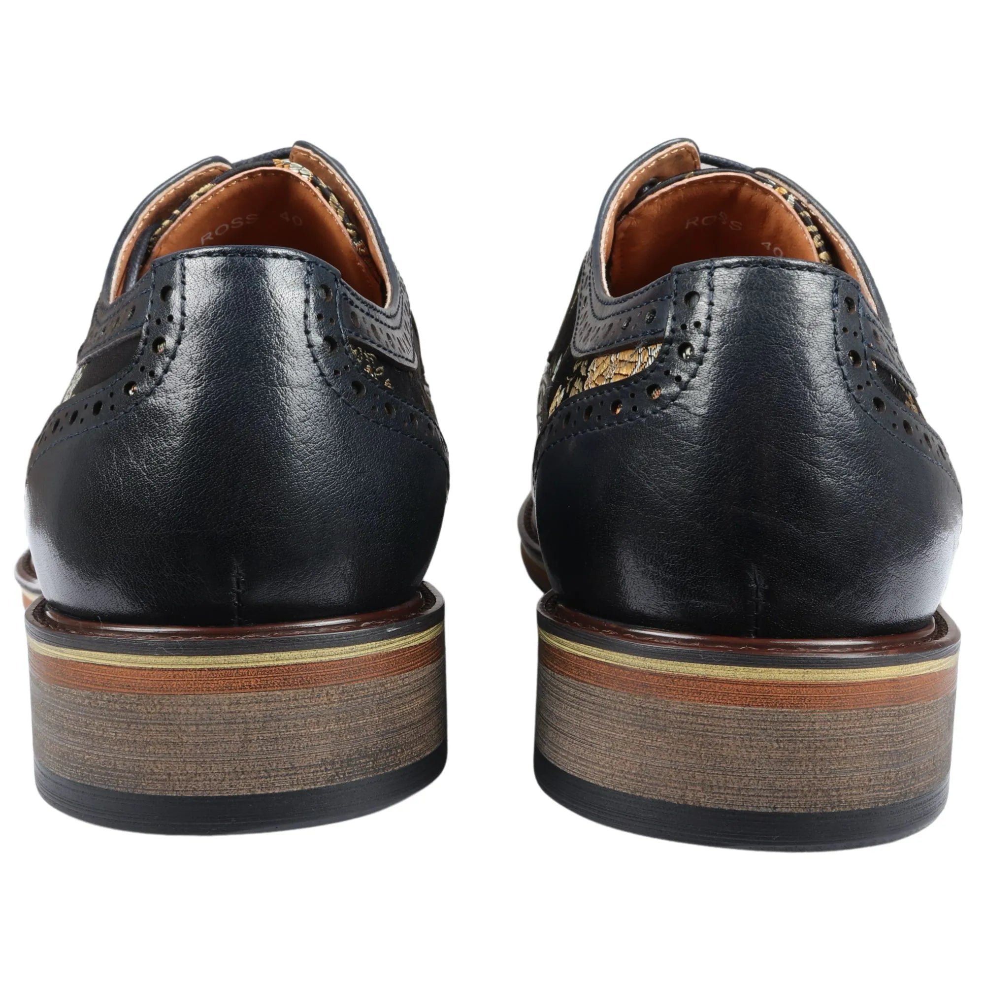 Ross - Miesten kukkakuvioiset nahkaiset laivastonsiniset brogue-kengät