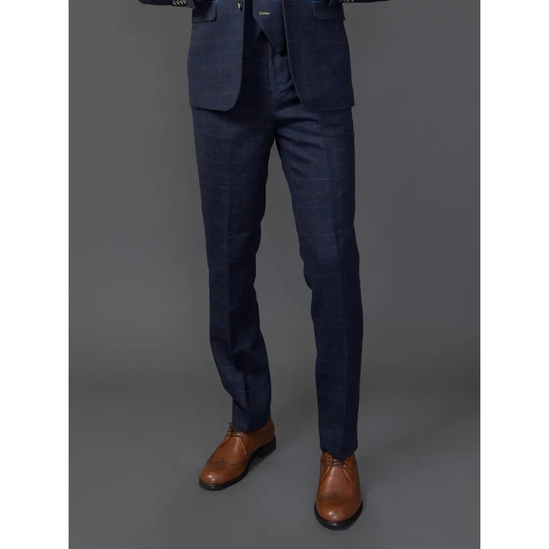 Ryan - Miesten tummansiniset tweed-ruutuhousut