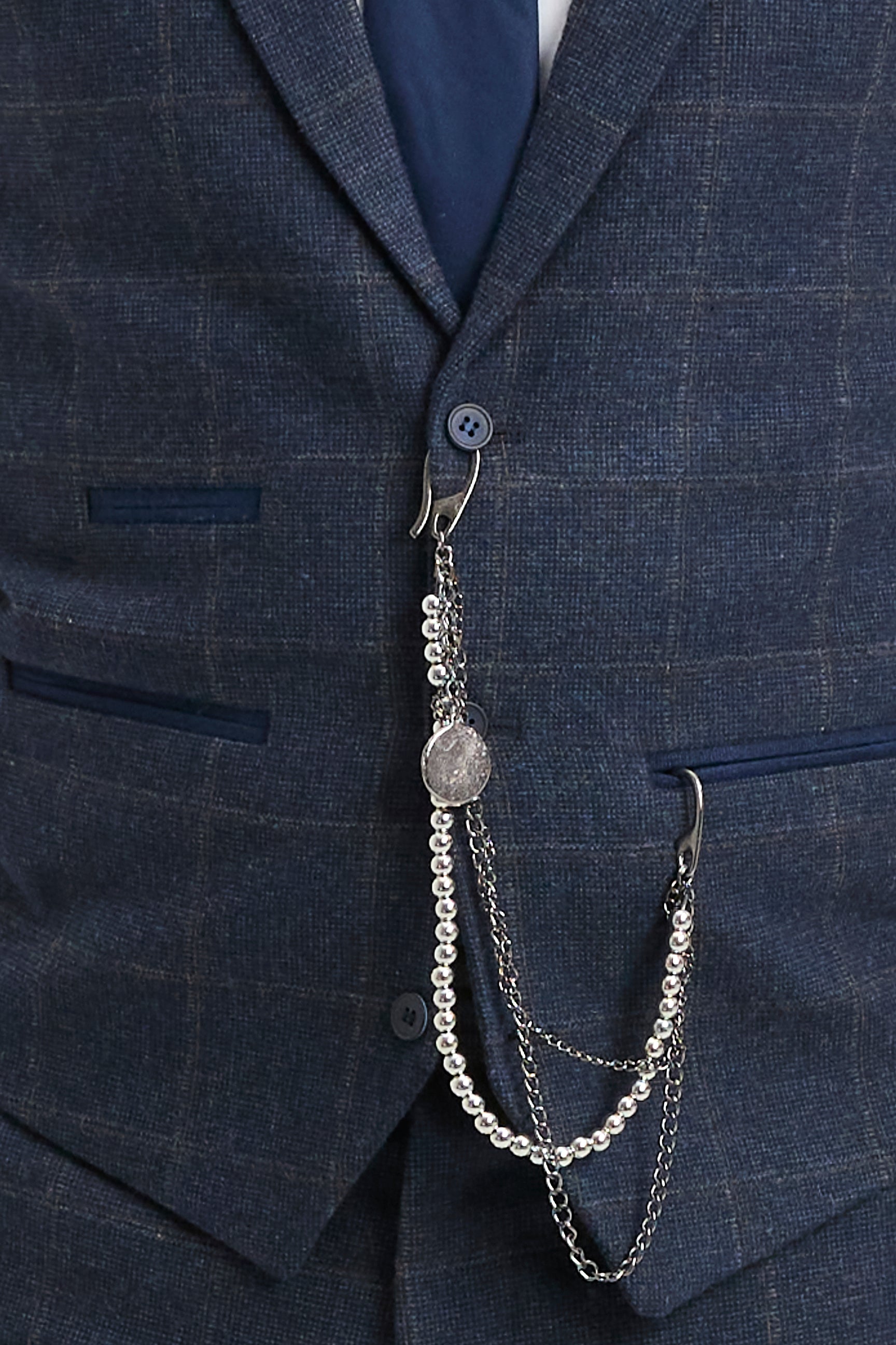 Miesten kolmiosainen villainen tweedpuku tummansininen ruskea ruutukuvio 1920-luvun Gatsby