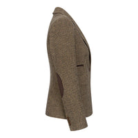 TPW-20 - Naisten villasekoitteinen ruskea tweed-bleiseri, jossa pätkäkuvio