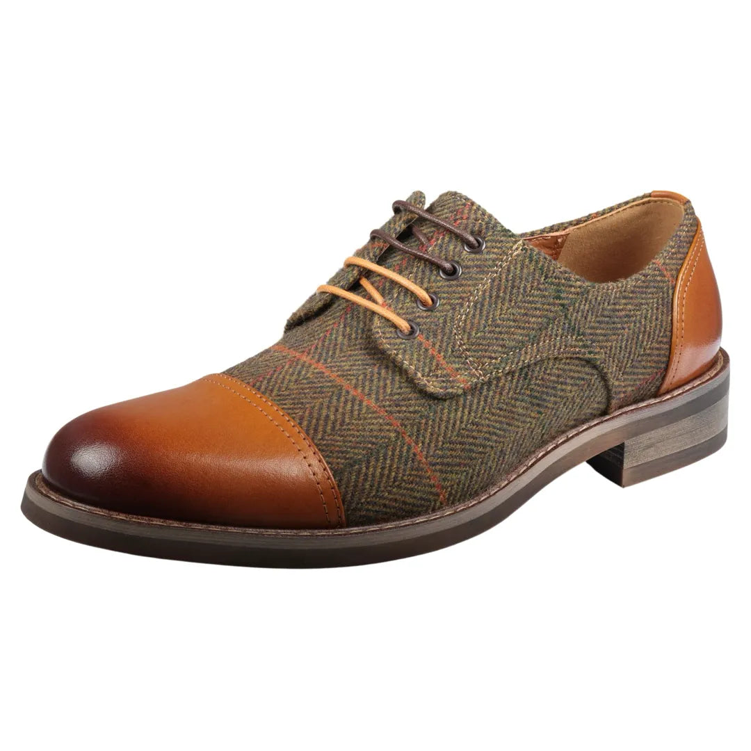 Theon - Miesten nahkaiset tweed-oxford-kengät