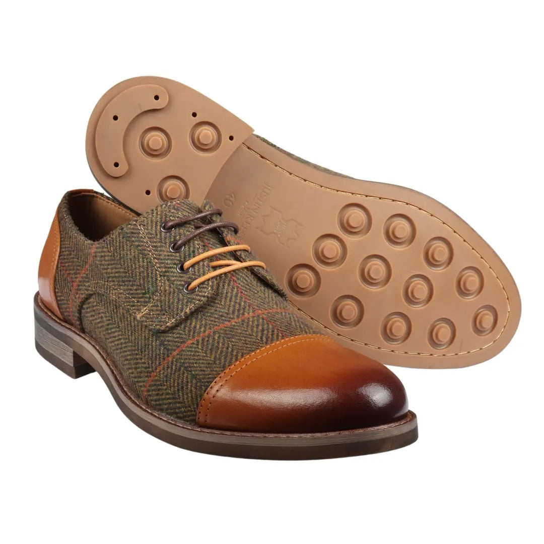 Theon - Miesten nahkaiset tweed-oxford-kengät