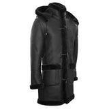 Miesten Shearling-lammasnahkainen duffelitakki, toisen maailmansodan aikainen, 3/4-tuumainen nahkahuppu, UK:n talvi