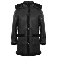 Miesten Shearling-lammasnahkainen duffelitakki, toisen maailmansodan aikainen, 3/4-tuumainen nahkahuppu, UK:n talvi