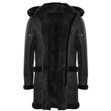 Miesten Shearling-lammasnahkainen duffelitakki, toisen maailmansodan aikainen, 3/4-tuumainen nahkahuppu, UK:n talvi