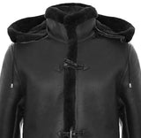 Miesten Shearling-lammasnahkainen duffelitakki, toisen maailmansodan aikainen, 3/4-tuumainen nahkahuppu, UK:n talvi