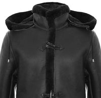 Miesten Shearling-lammasnahkainen duffelitakki, toisen maailmansodan aikainen, 3/4-tuumainen nahkahuppu, UK:n talvi