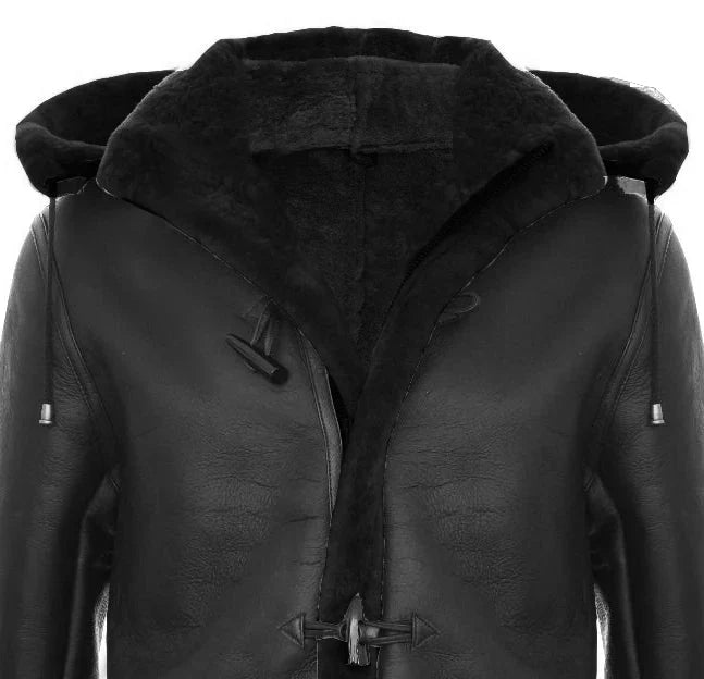 Miesten Shearling-lammasnahkainen duffelitakki, toisen maailmansodan aikainen, 3/4-tuumainen nahkahuppu, UK:n talvi