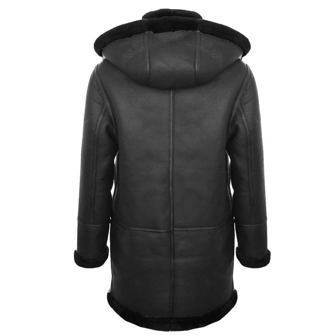 Miesten Shearling-lammasnahkainen duffelitakki, toisen maailmansodan aikainen, 3/4-tuumainen nahkahuppu, UK:n talvi