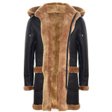 Miesten Shearling-lammasnahkainen duffelitakki, toisen maailmansodan tyyliä, UK:n talvi 3/4-tuumainen huppu, ruskea, inkivääri