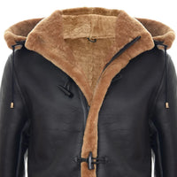 Miesten Shearling-lammasnahkainen duffelitakki, toisen maailmansodan tyyliä, UK:n talvi 3/4-tuumainen huppu, ruskea, inkivääri