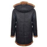 Miesten Shearling-lammasnahkainen duffelitakki, toisen maailmansodan tyyliä, UK:n talvi 3/4-tuumainen huppu, ruskea, inkivääri