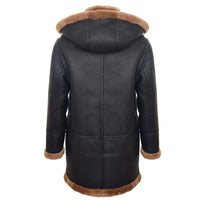 Miesten Shearling-lammasnahkainen duffelitakki, toisen maailmansodan tyyliä, UK:n talvi 3/4-tuumainen huppu, ruskea, inkivääri