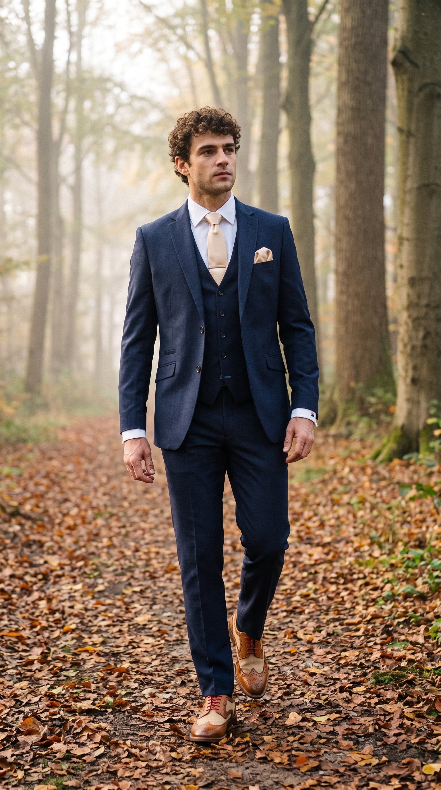 Look #496 styled with Miesten tummansininen räätälöity puku