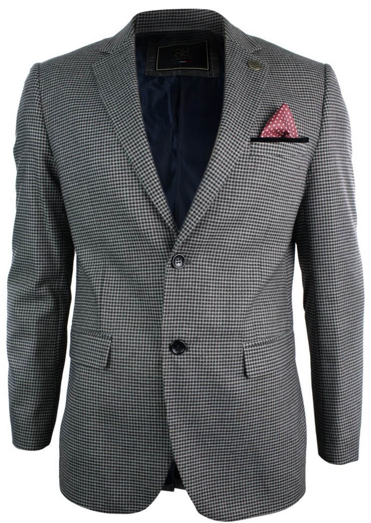 Miesten tweed-vintage-retro-ruskea ruutubleiseri kyynärpääpaikoilla, mustalla reunuksella, räätälöity