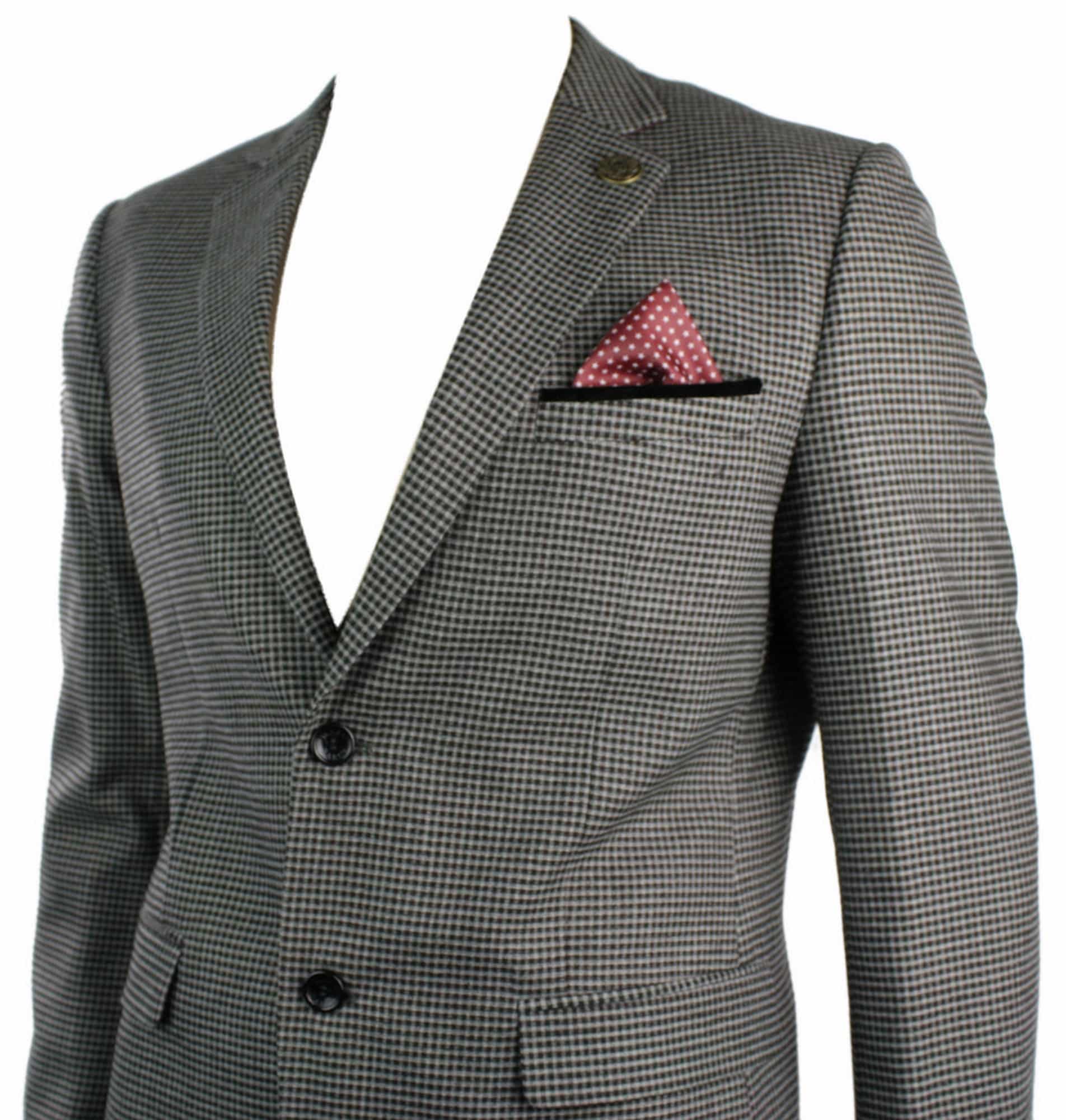 Miesten tweed-vintage-retro-ruskea ruutubleiseri kyynärpääpaikoilla, mustalla reunuksella, räätälöity
