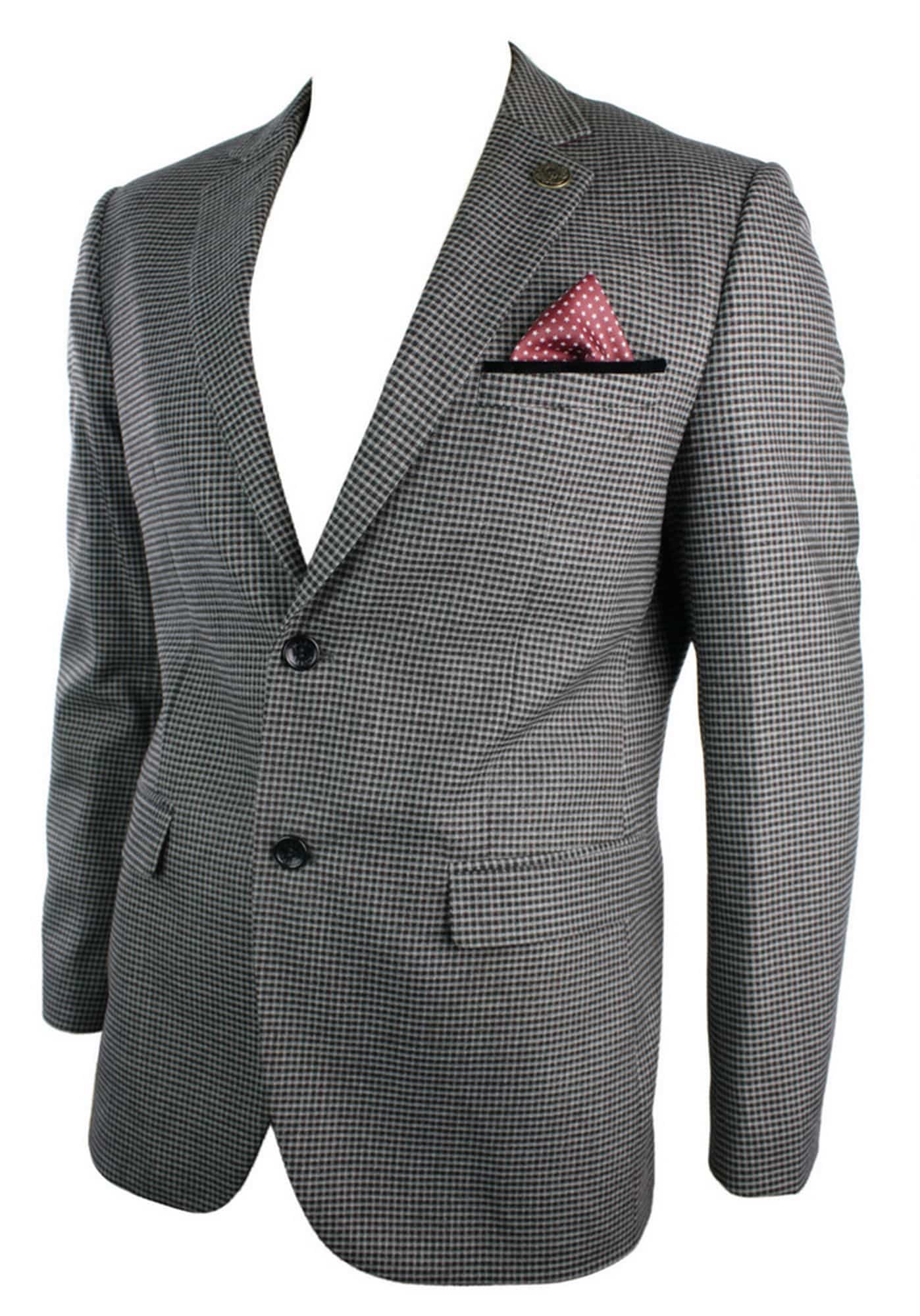 Miesten tweed-vintage-retro-ruskea ruutubleiseri kyynärpääpaikoilla, mustalla reunuksella, räätälöity