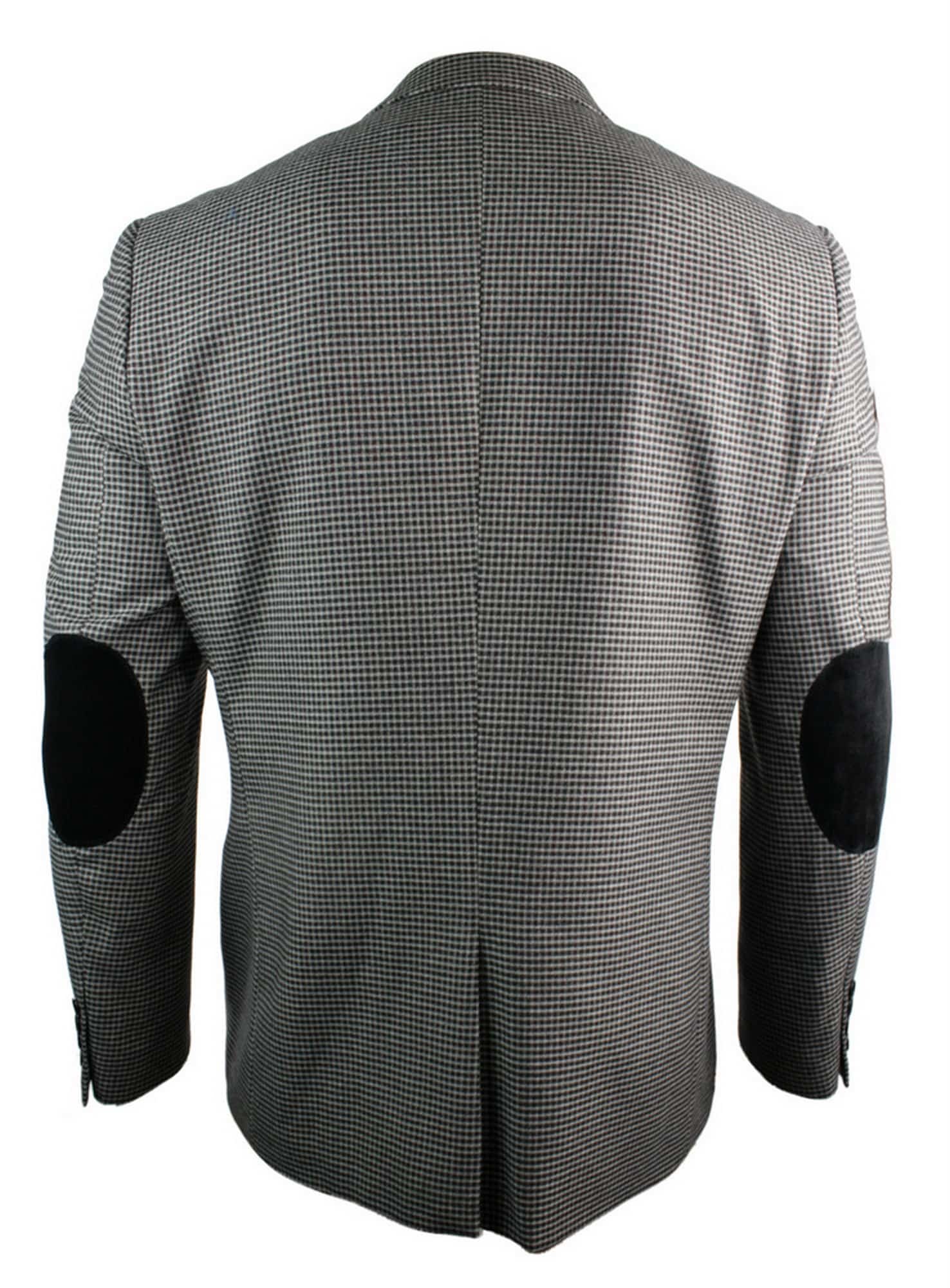 Miesten tweed-vintage-retro-ruskea ruutubleiseri kyynärpääpaikoilla, mustalla reunuksella, räätälöity