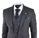 Miesten harmaa kolmiosainen pinstripe-tweedpuku kalanruotokuviolla