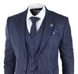 Miesten sininen kolmiosainen pinstripe-tweedpuku kalanruotokuviolla