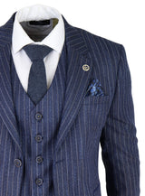 Miesten sininen kolmiosainen pinstripe-tweedpuku kalanruotokuviolla