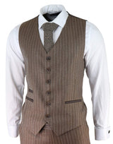 Miesten tammenruskea pinstripe-kalanruotokuvioinen tweed-puku, kolmiosainen
