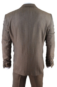 Miesten tammenruskea pinstripe-kalanruotokuvioinen tweed-puku, kolmiosainen