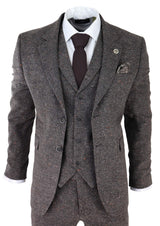 Miesten ruskea tweed-puku, kolmiosainen