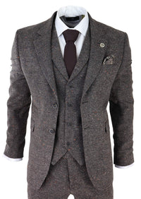 Miesten ruskea tweed-puku, kolmiosainen