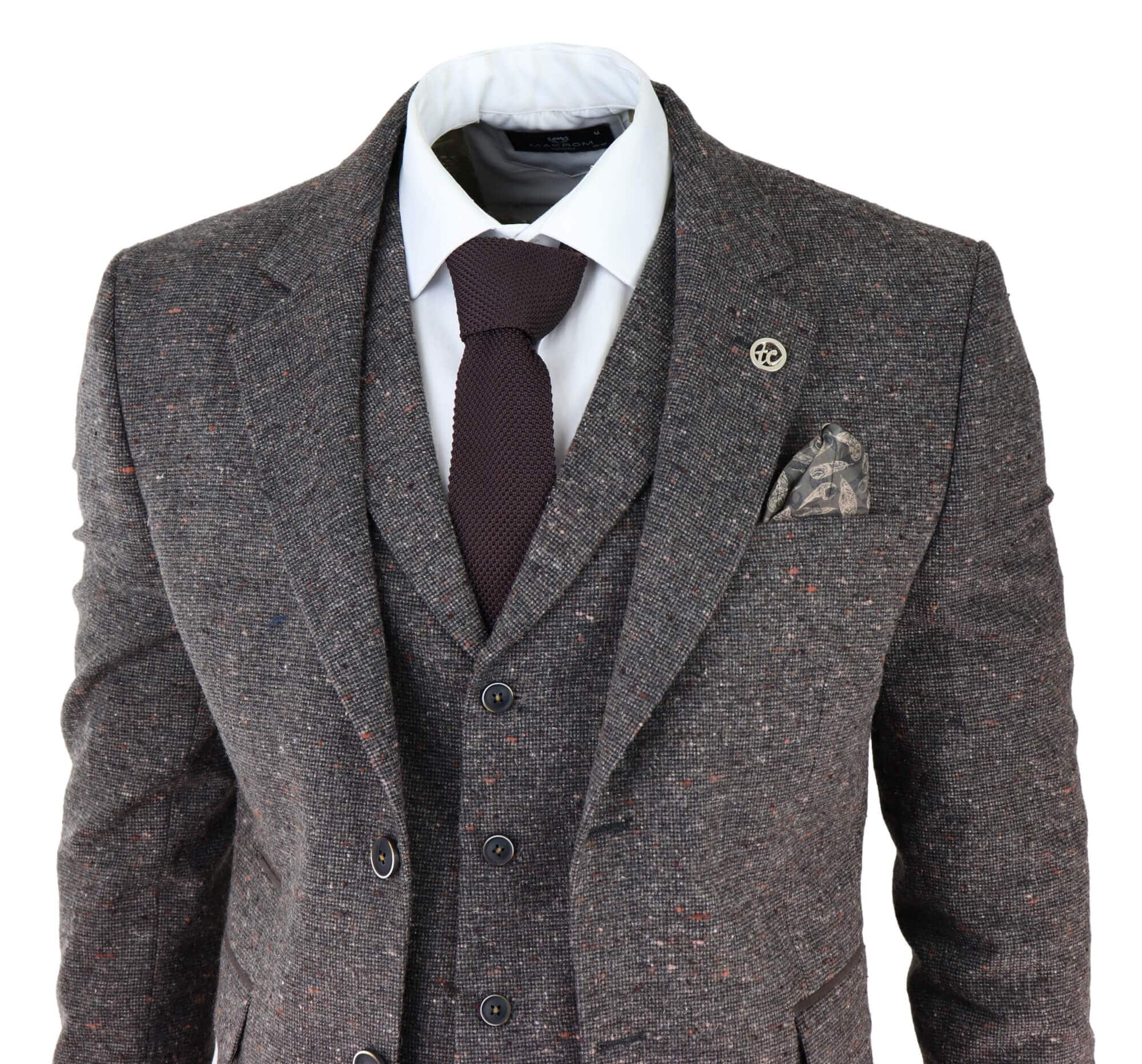 Miesten ruskea tweed-puku, kolmiosainen