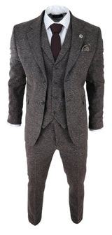 Miesten ruskea tweed-puku, kolmiosainen
