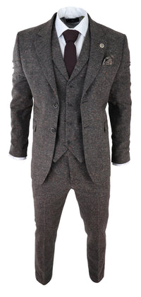 Miesten ruskea tweed-puku, kolmiosainen