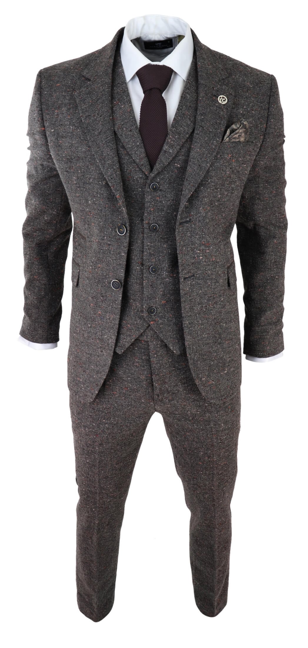 Miesten ruskea tweed-puku, kolmiosainen