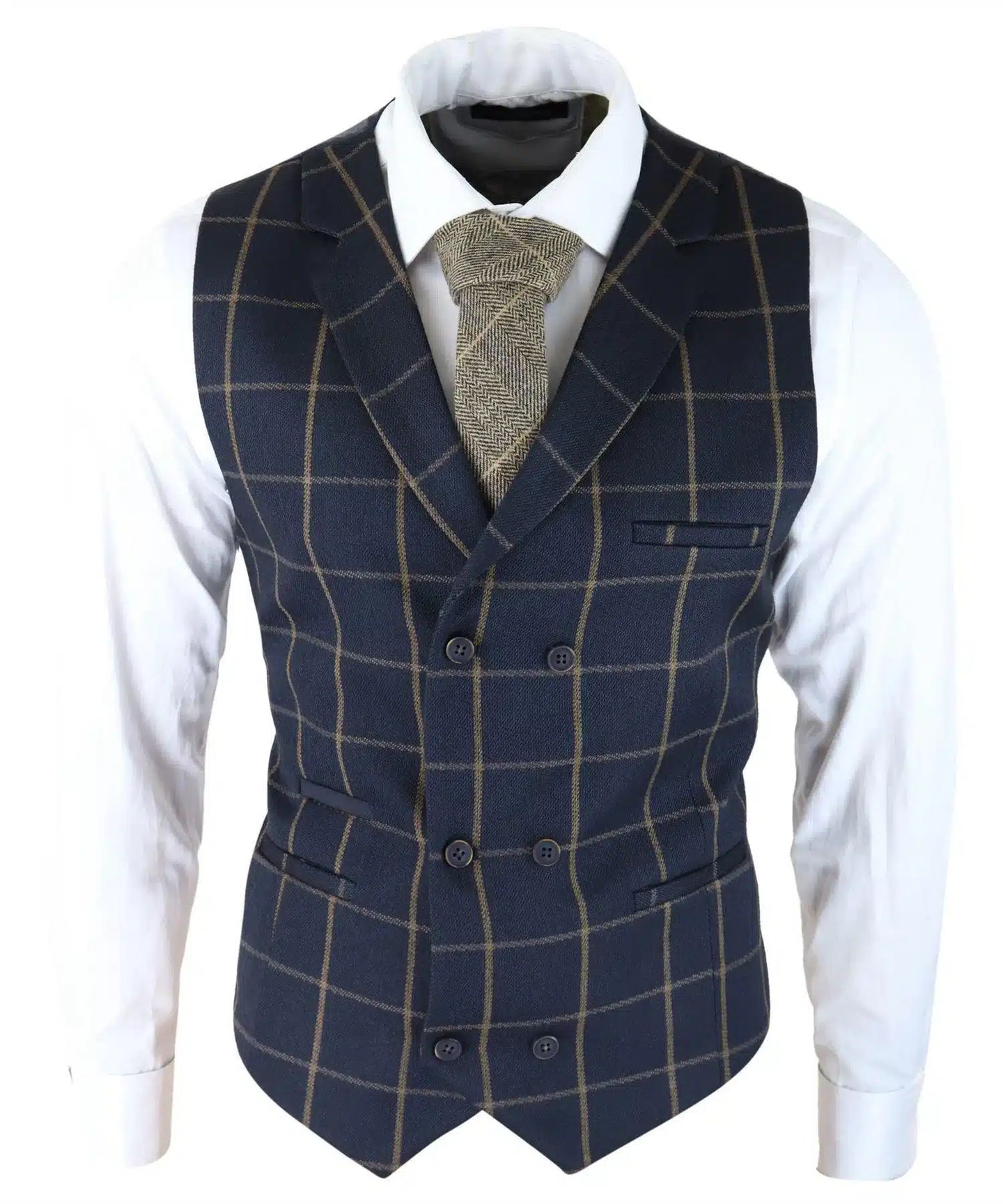 Miesten klassinen liivi Prince Of Wales Ruutu Laivastonsininen Slim Fit Vintage Hääliivi
